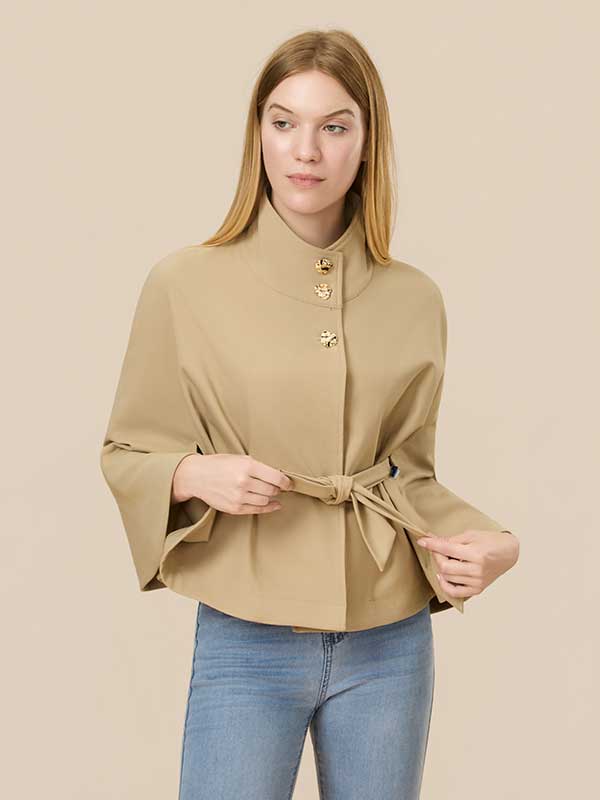 Belt Band Collar Solid Jacket
