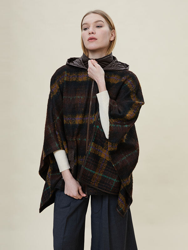 Checkered Hooded Patchwork Vintage Coat
