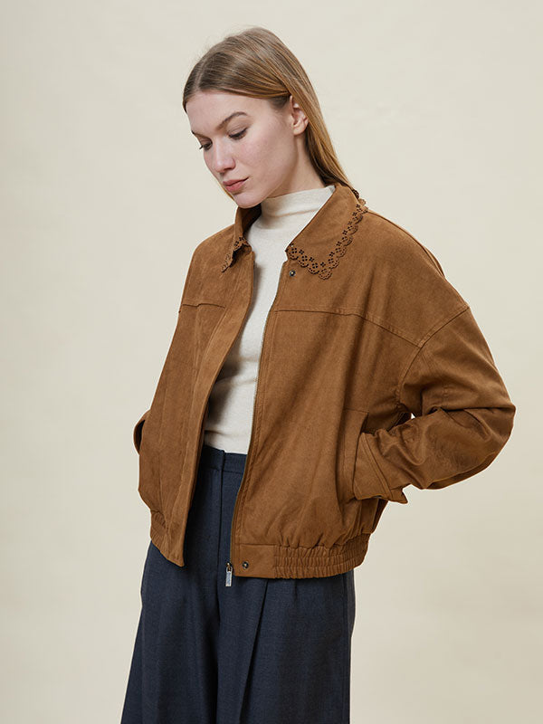 Fold Over Collar Elastic Waist Jacket