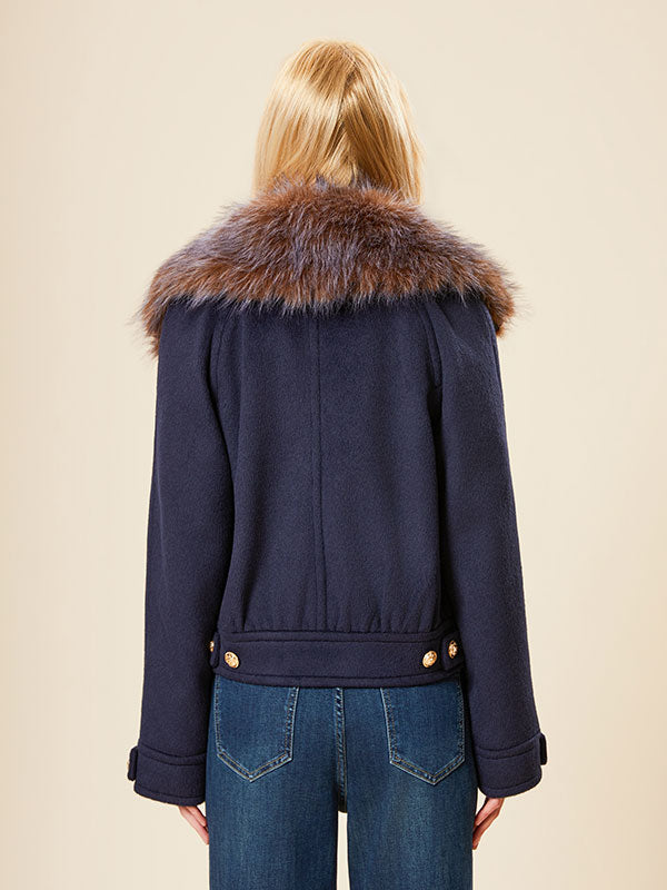 Fur Nocth Lapel Doubele Breated Jacket