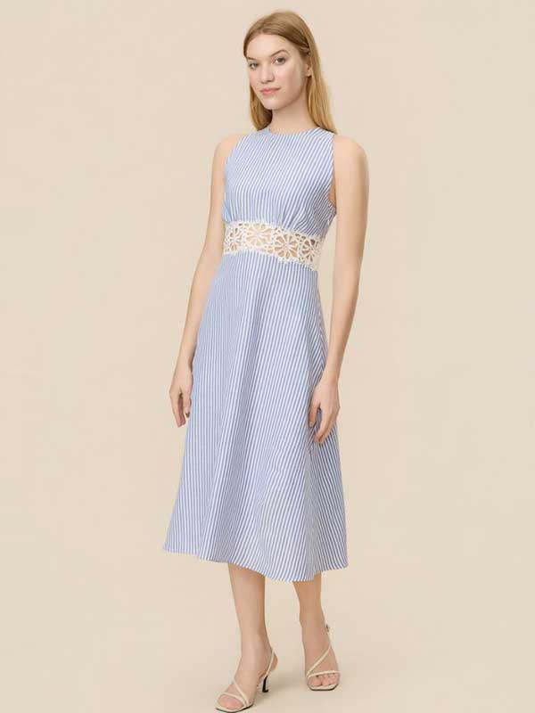 Back Hole Striped Hollow Out Maxi Dress