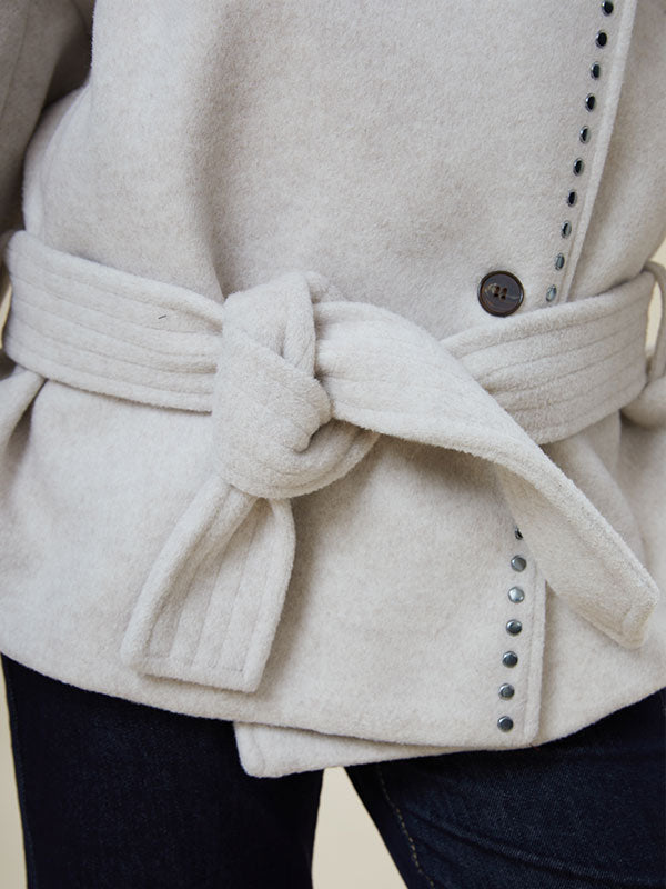 Notch Lapel Belt Diagonal Buttons Coat