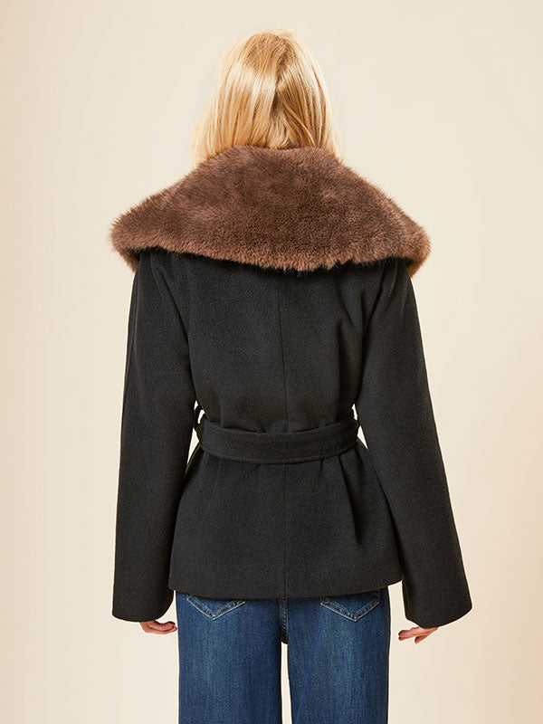 Fur Lapel Belt Patchwork Warm Coat