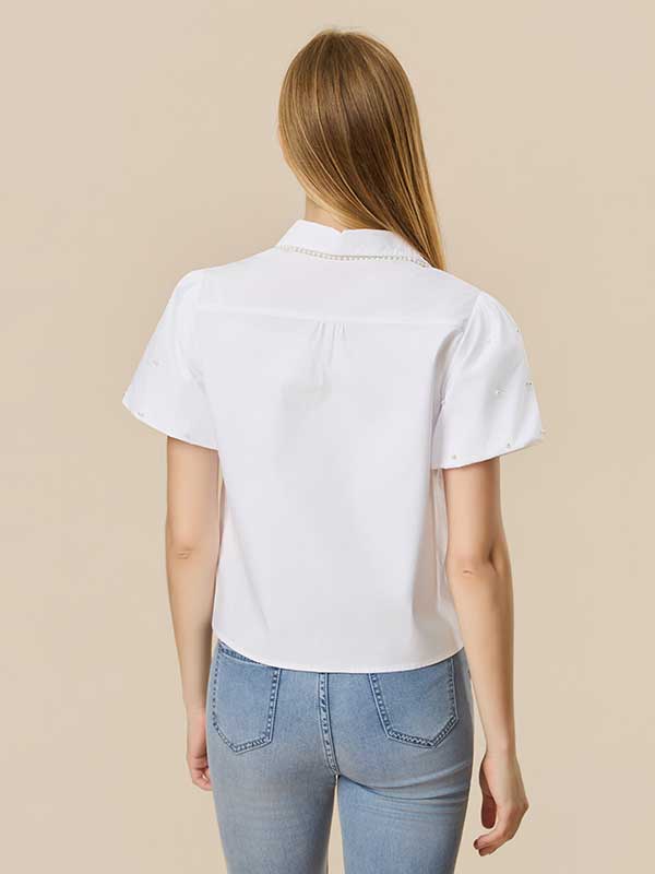 Beading Single Breasted White Shirt