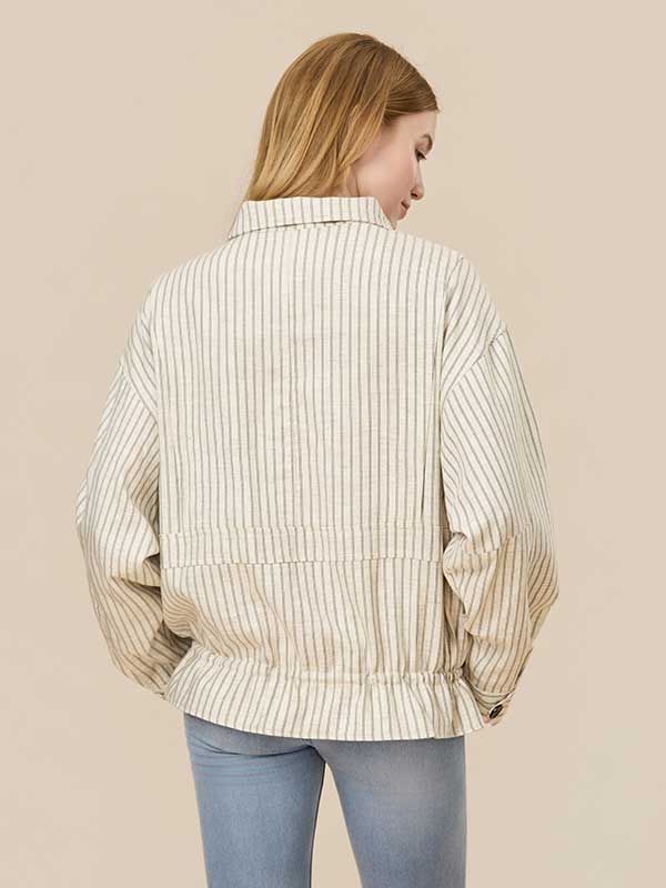Vertical Striped Drawstring Jacket