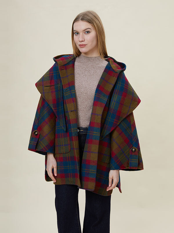 Hooded Single Breasted Checkered Coat