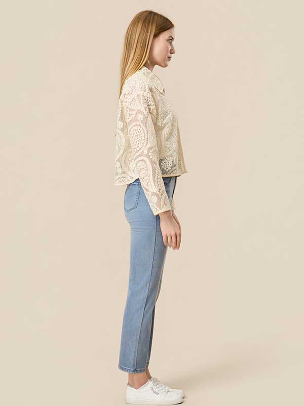 Paisley Hollow Out Solid Shirt