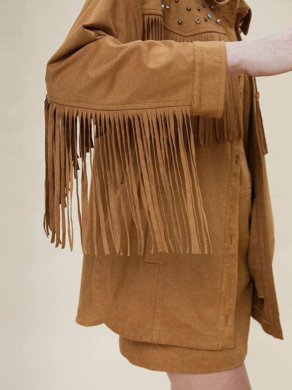 Tassel Sequin Beading Patchwork Shirt