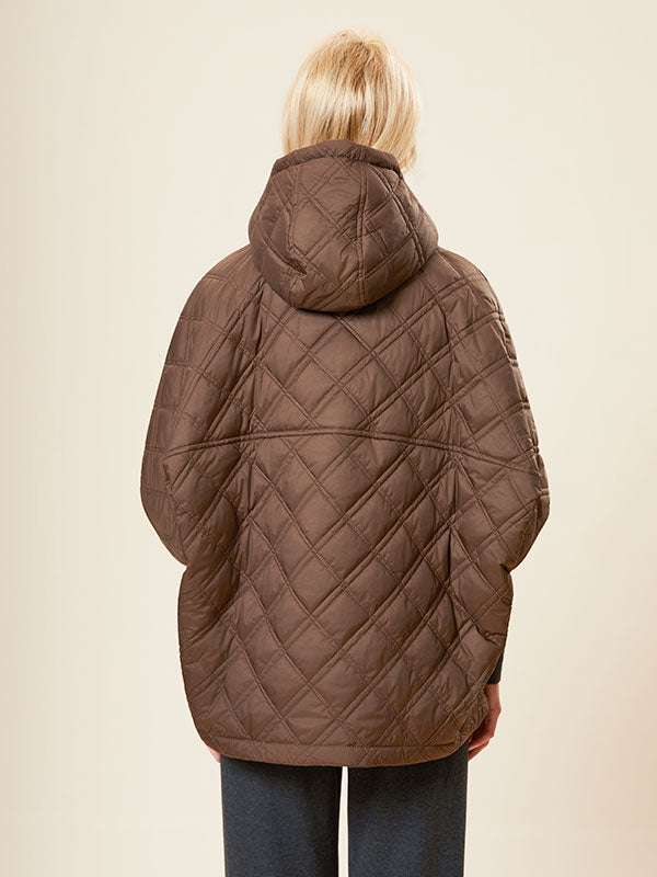 Hooded Single Breasted Quilted Poncho Jacket