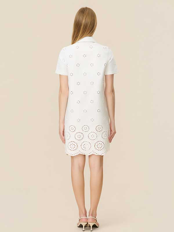 Flap Pocket Scalloped Hem Midi Dress