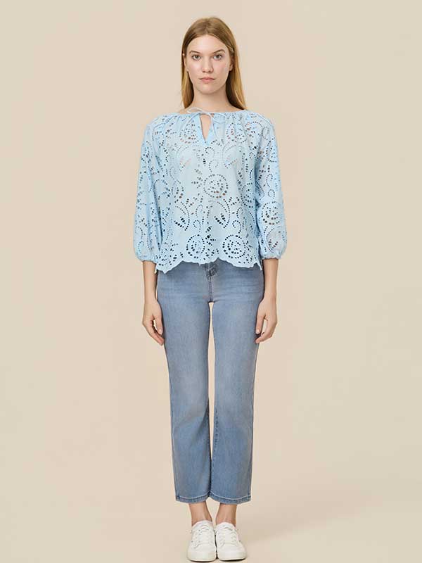Hollow Out Asymmetric Hem Blouse