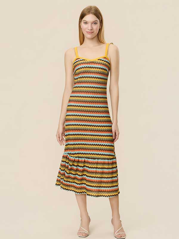 Wave Striped Flounce Maxi Dress