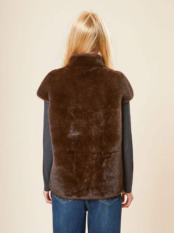 Warm Band Collar Single Breasted Fur Vest