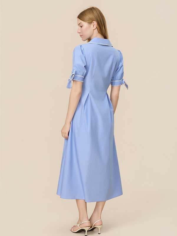 Contrast Trim Bow Patchwork Maxi Dress