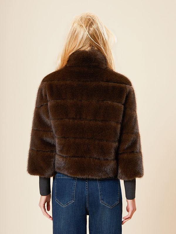 Deconstruction Band Collar Fur Coat