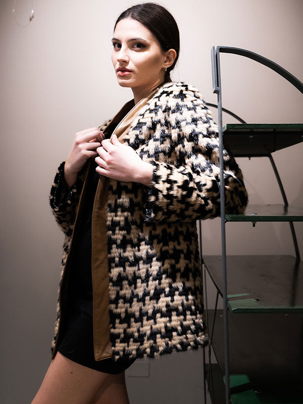 Houndstooth Contrast Trim Outwear