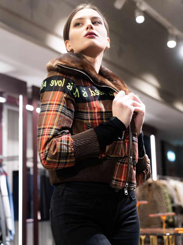 Checkered Letters Zipper Jacket