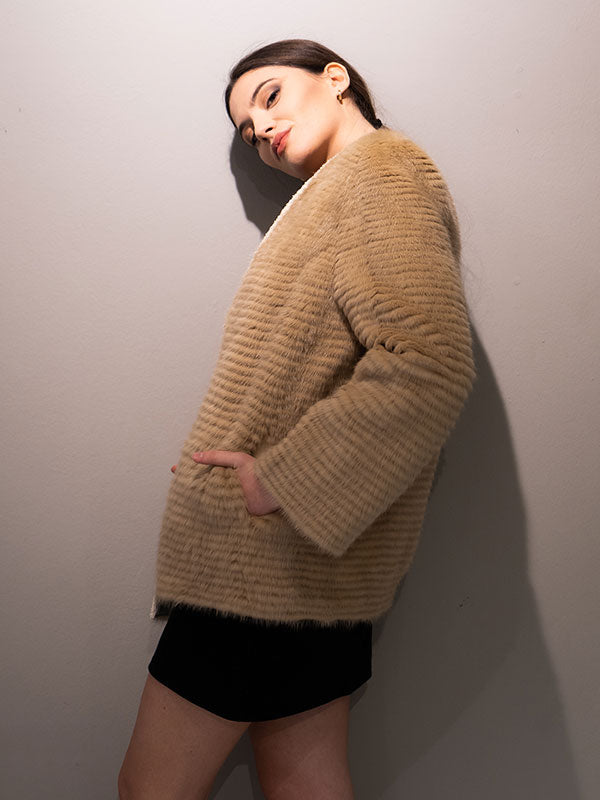 V Neck Contrast Trim Patchwork Outwear