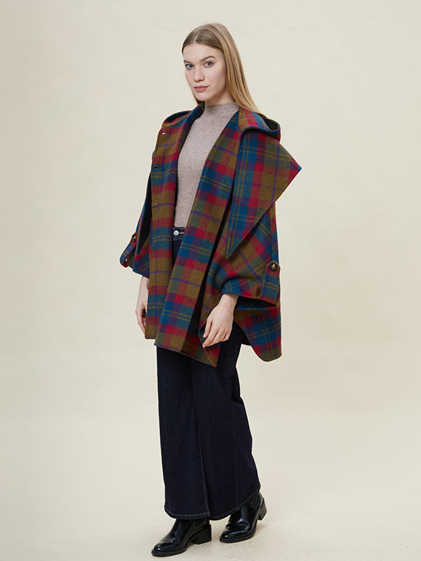 Hooded Single Breasted Checkered Coat