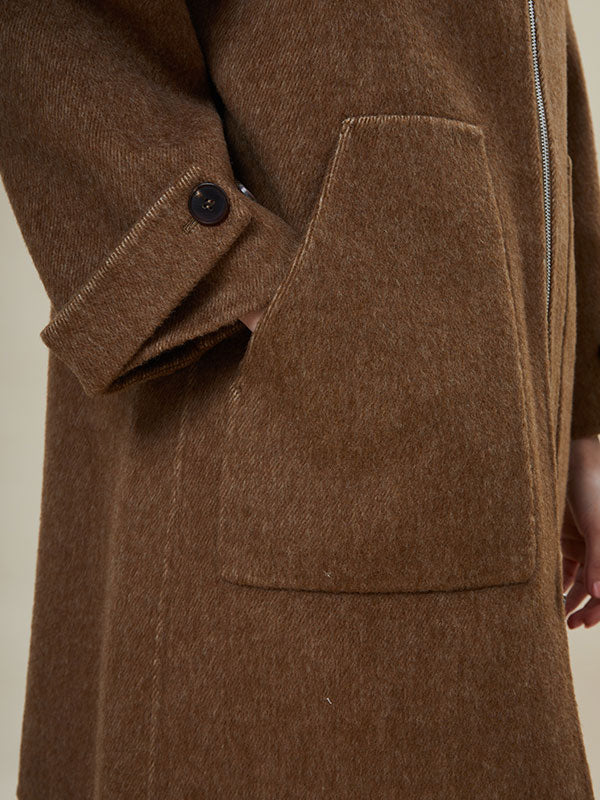 Hooded Zipper Pocket Solid Coat