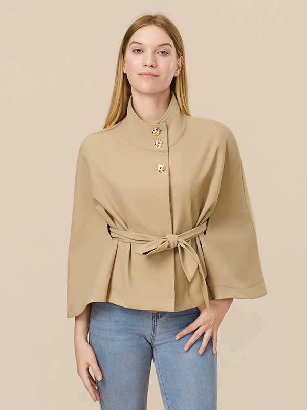Belt Band Collar Solid Jacket