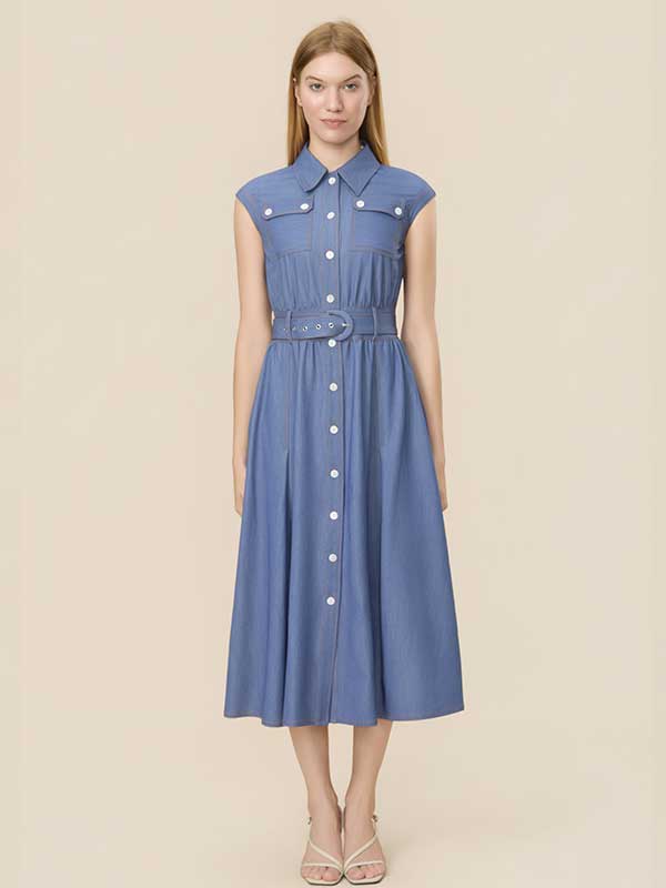 Belt Single Breasted Maxi Dress