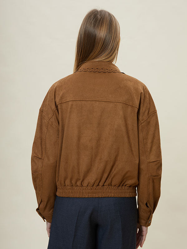 Fold Over Collar Elastic Waist Jacket