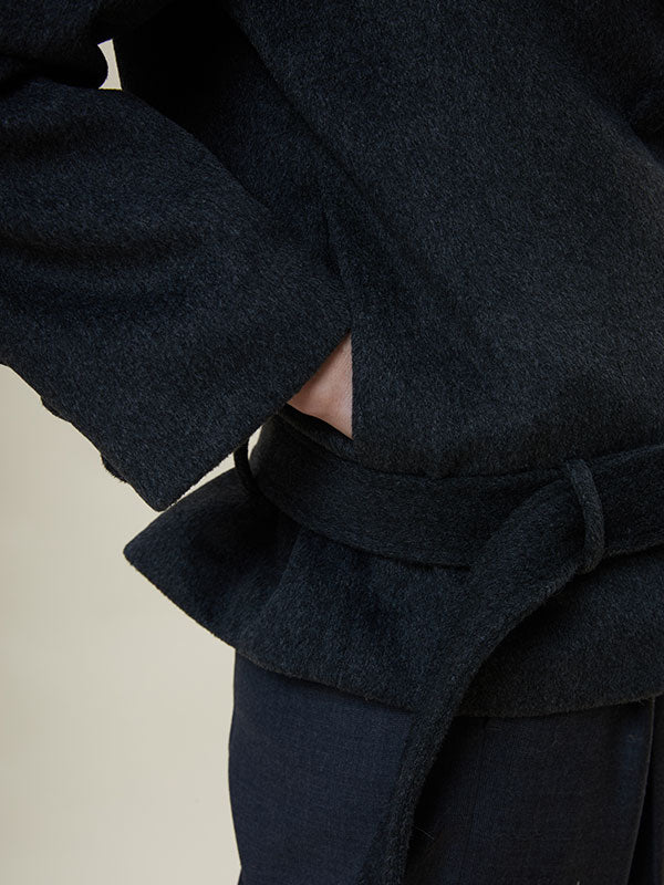 Fur Collar Blet Double Breasted Coat