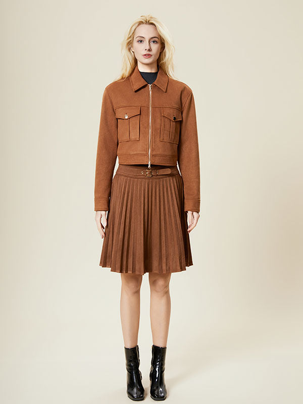 Flap Pocket Fold Over Collar Solid Jacket