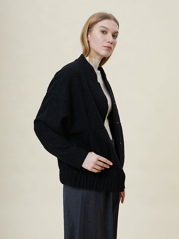 Single Breasted Band Collar Black Jacket