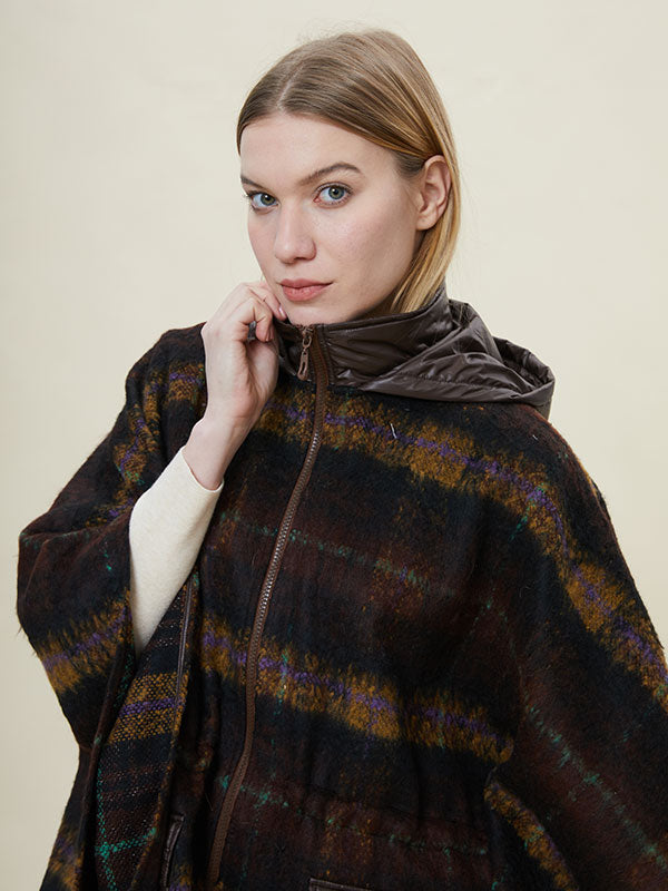 Checkered Hooded Patchwork Vintage Coat