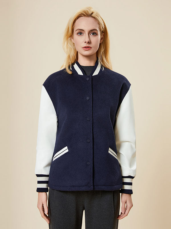 Rib Knit Cuffs Color Block Striped Jacket