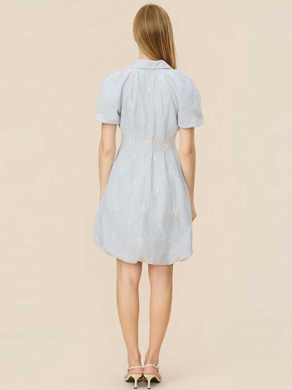 Embroidery Striped Mini Dress
