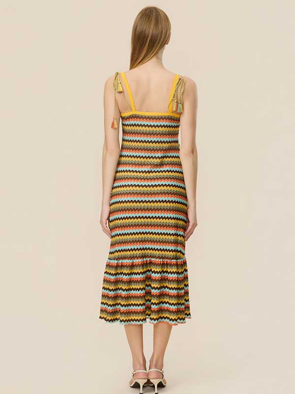 Wave Striped Flounce Maxi Dress