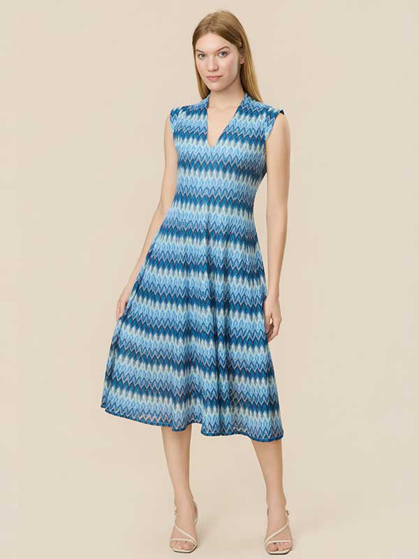 V Neck Retro Printed Midi Dress