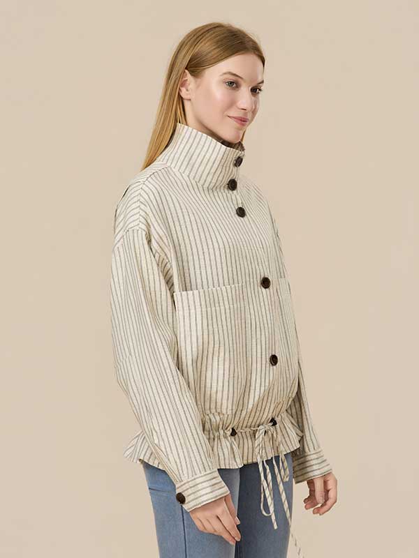 Vertical Striped Drawstring Jacket