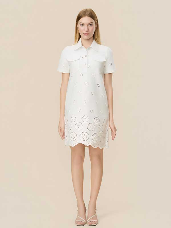 Flap Pocket Scalloped Hem Midi Dress