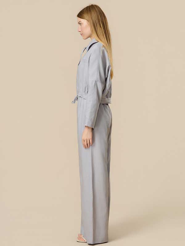 Tie Collar Drawstring Solid Outfit Sets