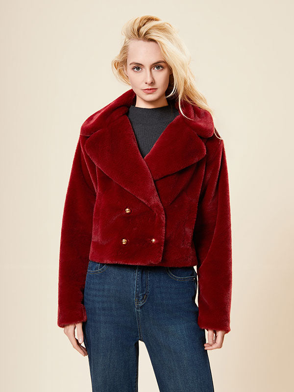 Lapel Doubel Breasted Solid Fur Coat
