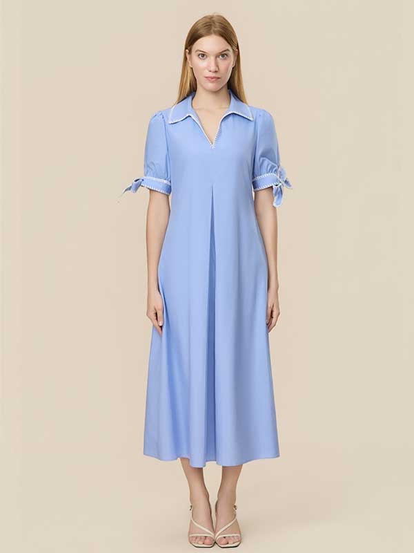 Contrast Trim Bow Patchwork Maxi Dress