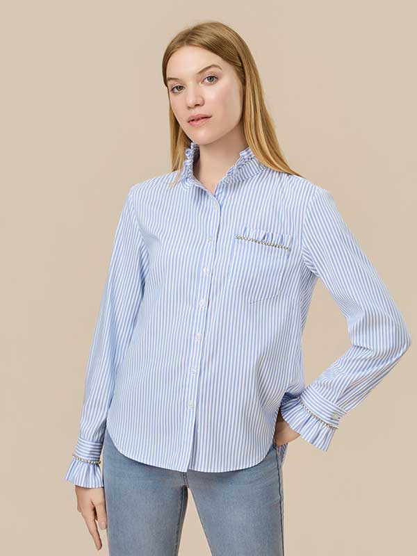Ruffle Trim Striped Shirt