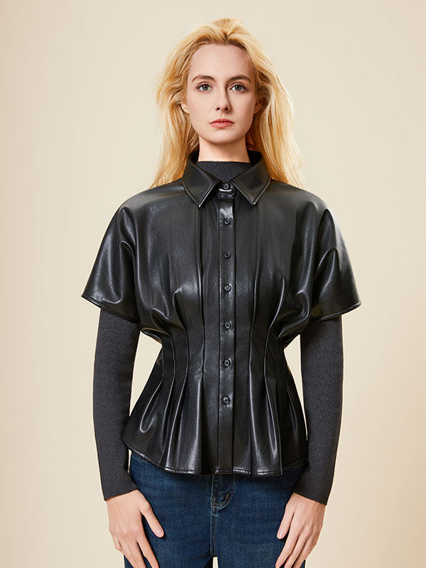 Ruffled Hem Turn Down Collar Jacket