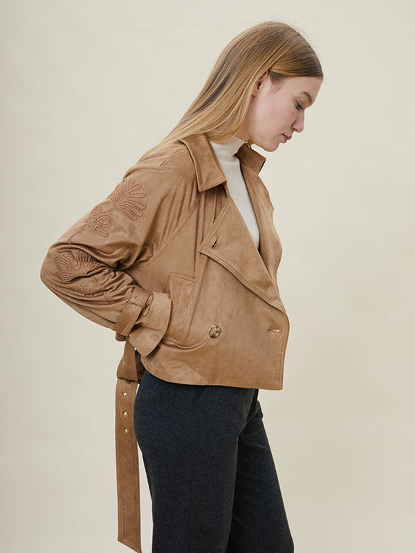 Double Breasted Belt Solid Jacket