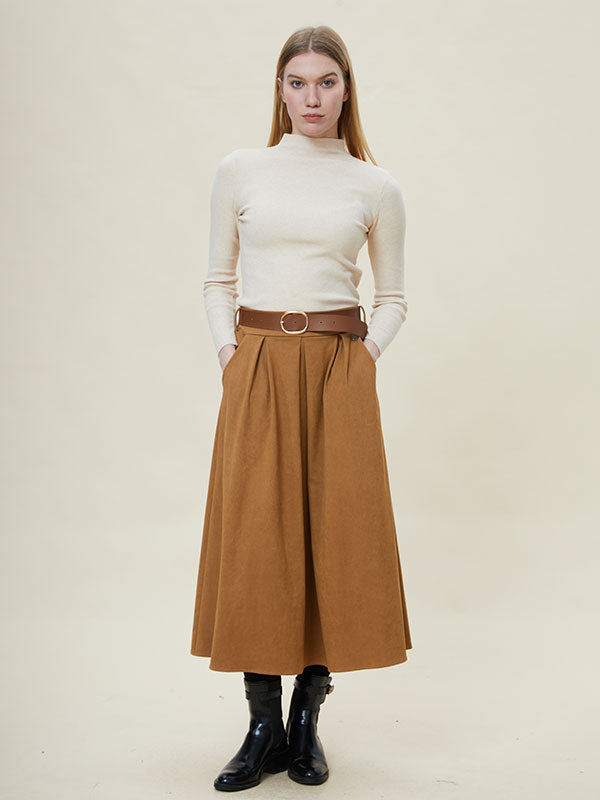 Retro Patch Pocket Solid Maxi Skirt