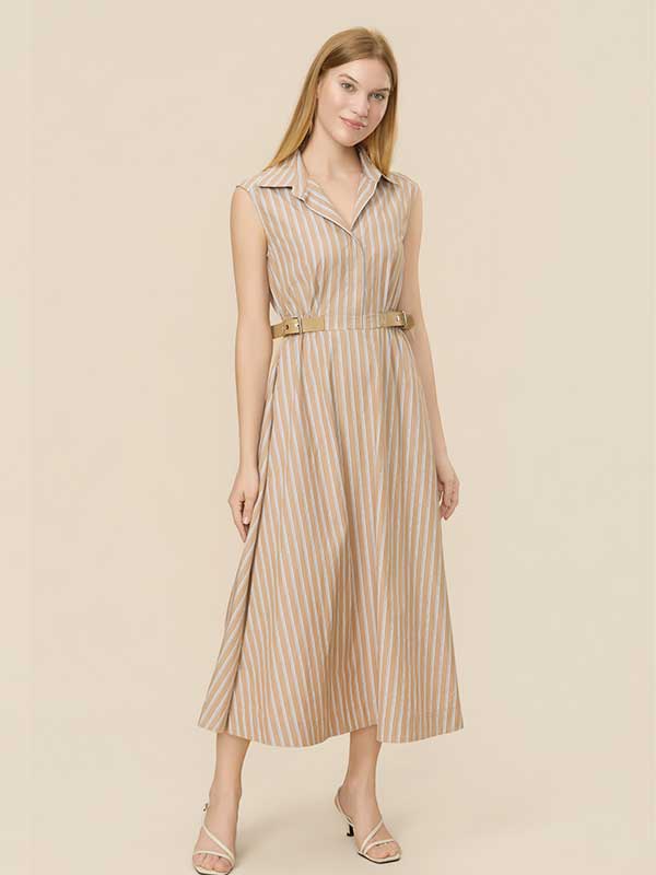 Elastic Waist Striped Maxi Dress