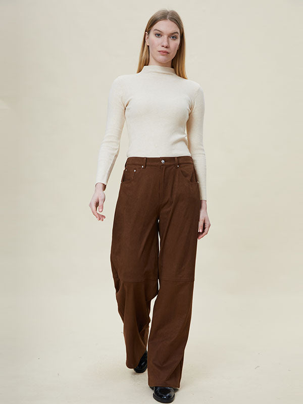 Single Button Zipper Straight Pants