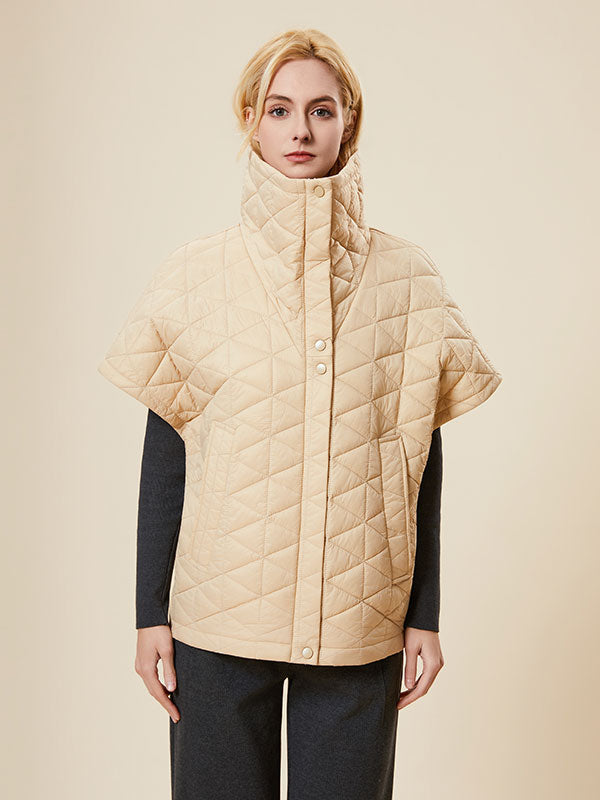 Lapel Quilted Zipper Pocket Solid Warm Vest