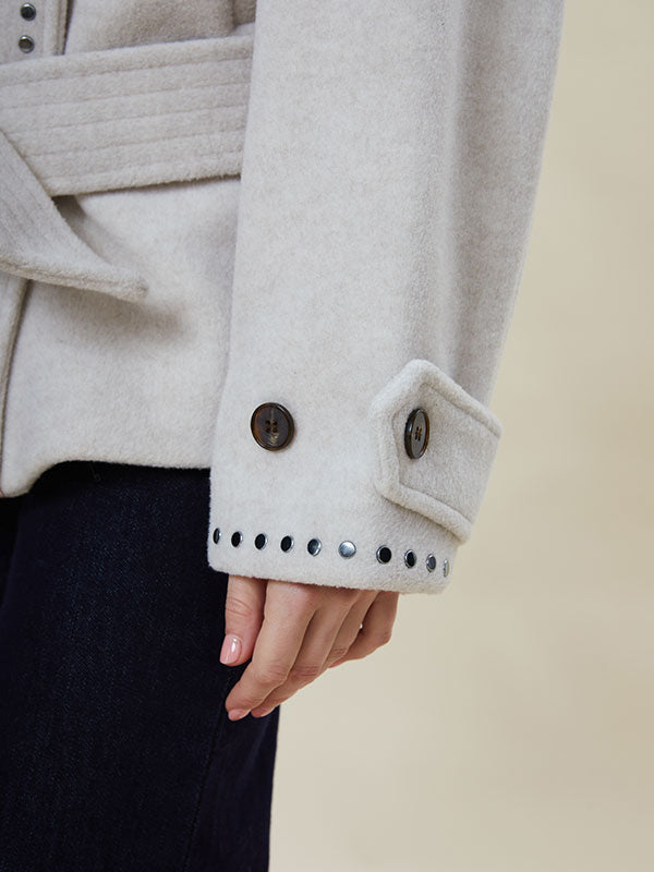 Notch Lapel Belt Diagonal Buttons Coat