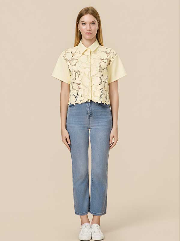 Floral Hollow Out Solid Shirt
