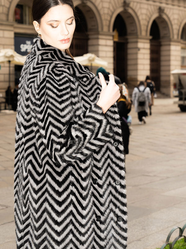 Wave Stripes Double Breasted Coat